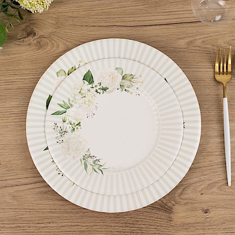 25 Round 8 in Paper Dessert Plates Floral Print - White and Sage Green