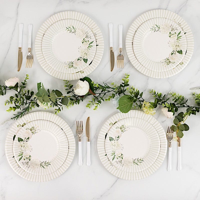 25 Round 8 in Paper Dessert Plates Floral Print - White and Sage Green