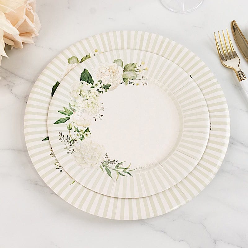 25 Round 8 in Paper Dessert Plates Floral Print - White and Sage Green