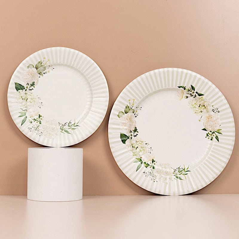 25 Round 8 in Paper Dessert Plates Floral Print - White and Sage Green
