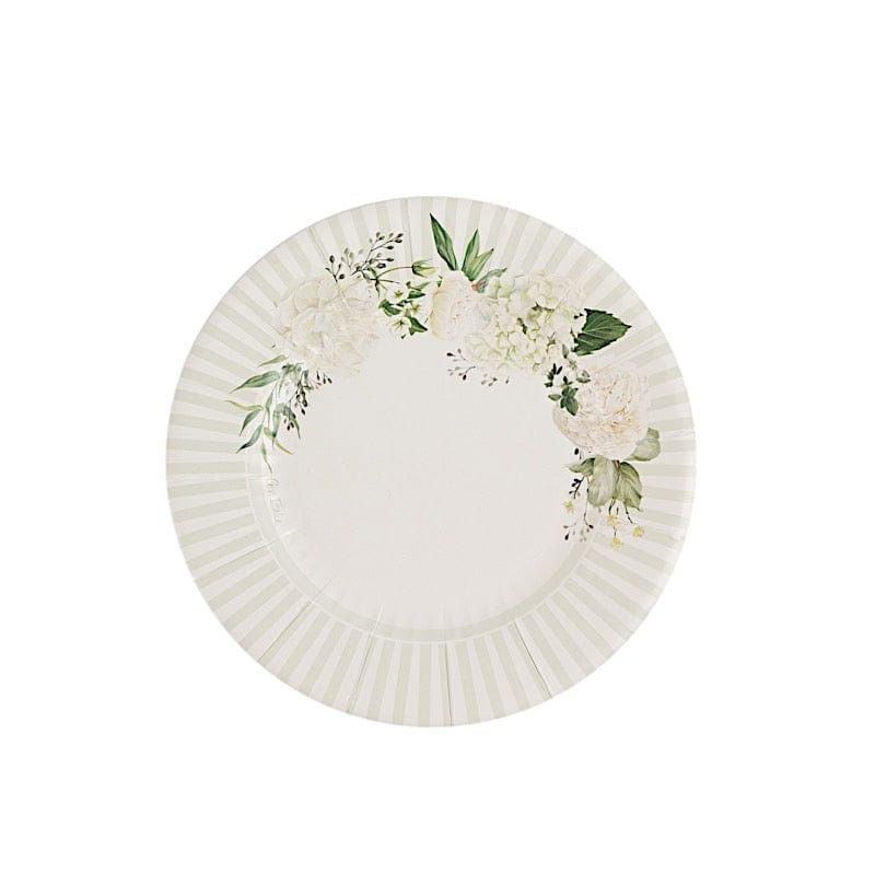 25 Round 8 in Paper Dessert Plates Floral Print - White and Sage Green