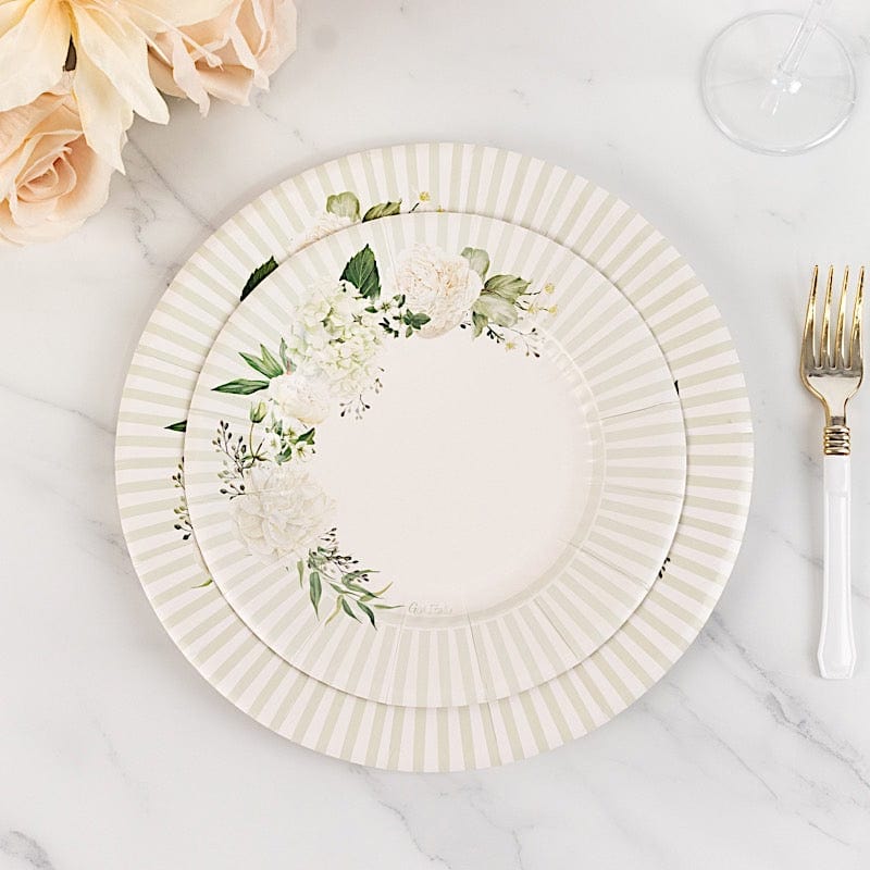 25 Round 8 in Paper Dessert Plates Floral Print - White and Sage Green