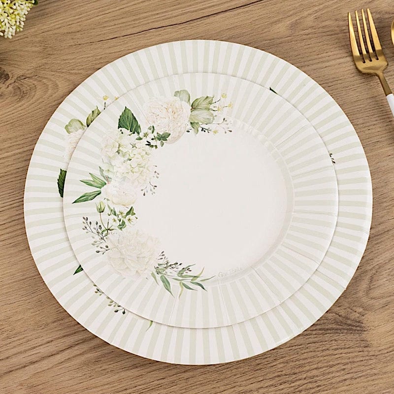 25 Round 8 in Paper Dessert Plates Floral Print - White and Sage Green