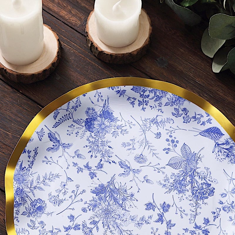 25 Round Disposable Dinner Salad Paper Plates with Gold Wavy Trim