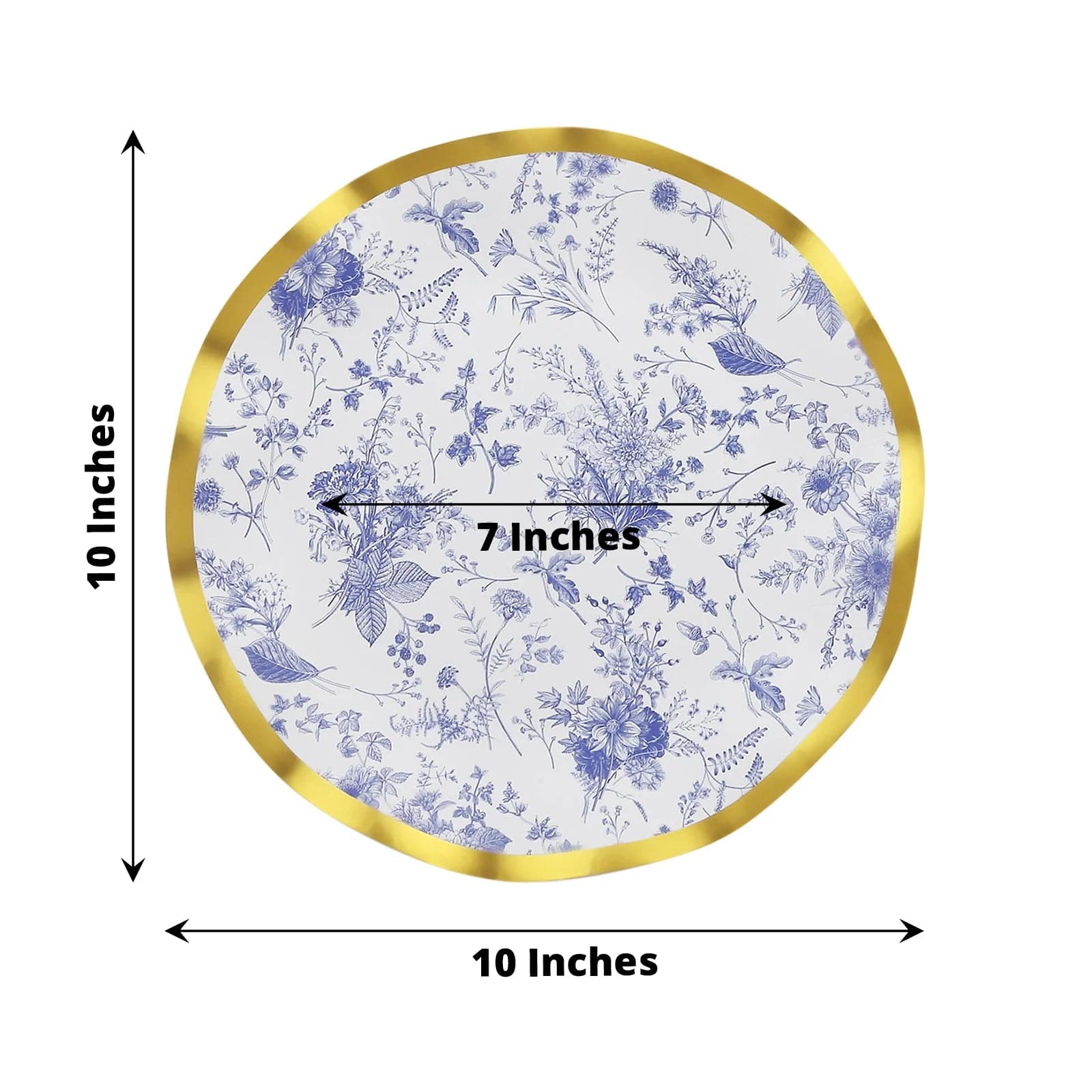 25 Round Disposable Dinner Salad Paper Plates with Gold Wavy Trim