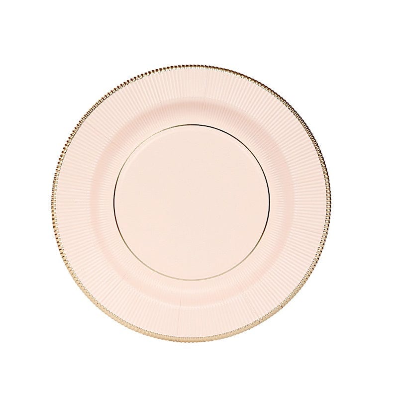 25 Round Metallic Disposable Dinner Salad Paper Plates with Textured Trim