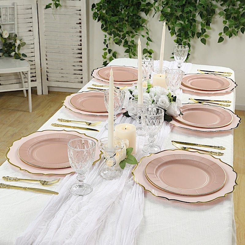 25 Round Metallic Disposable Dinner Salad Paper Plates with Textured Trim
