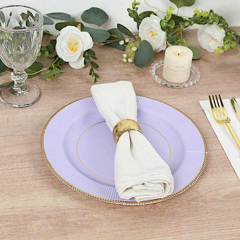 25 Round Metallic Disposable Dinner Salad Paper Plates with Textured Trim