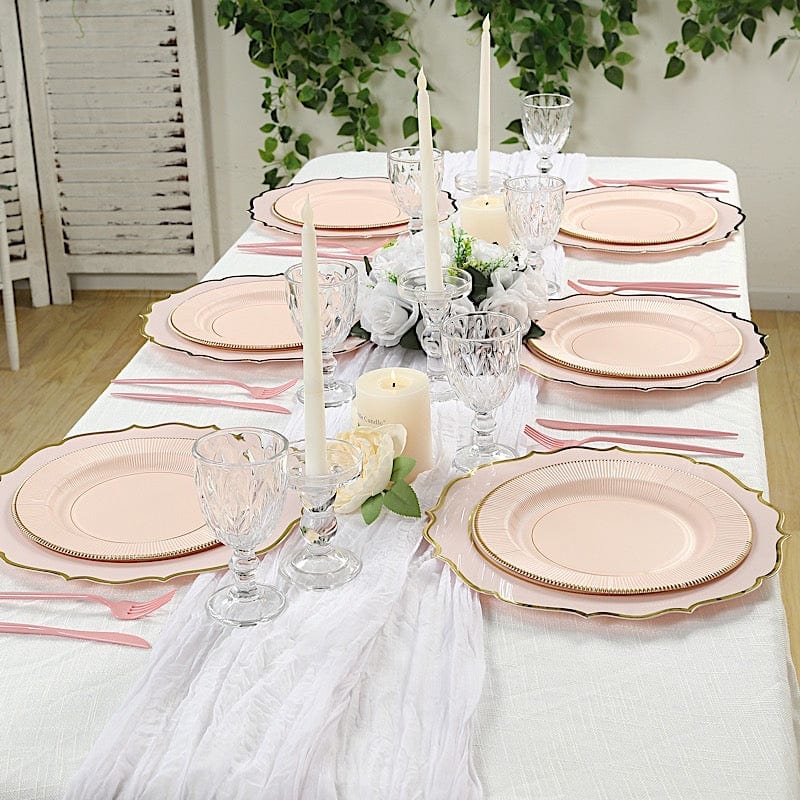 25 Round Metallic Disposable Dinner Salad Paper Plates with Textured Trim