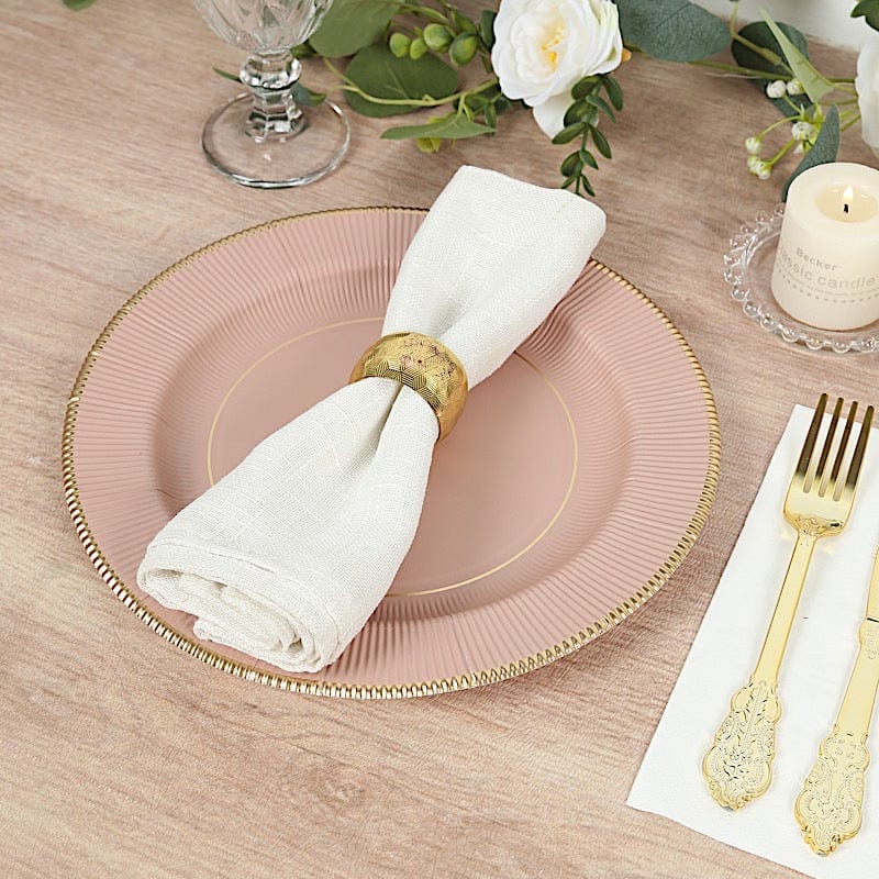 25 Round Metallic Disposable Dinner Salad Paper Plates with Textured Trim