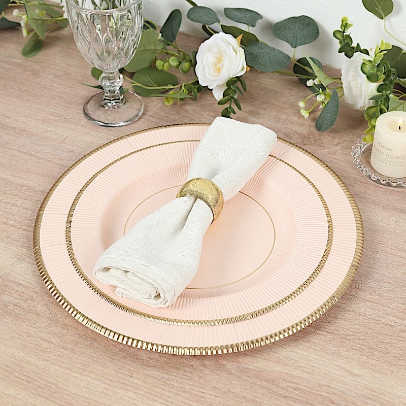 25 Round Metallic Disposable Dinner Salad Paper Plates with Textured Trim