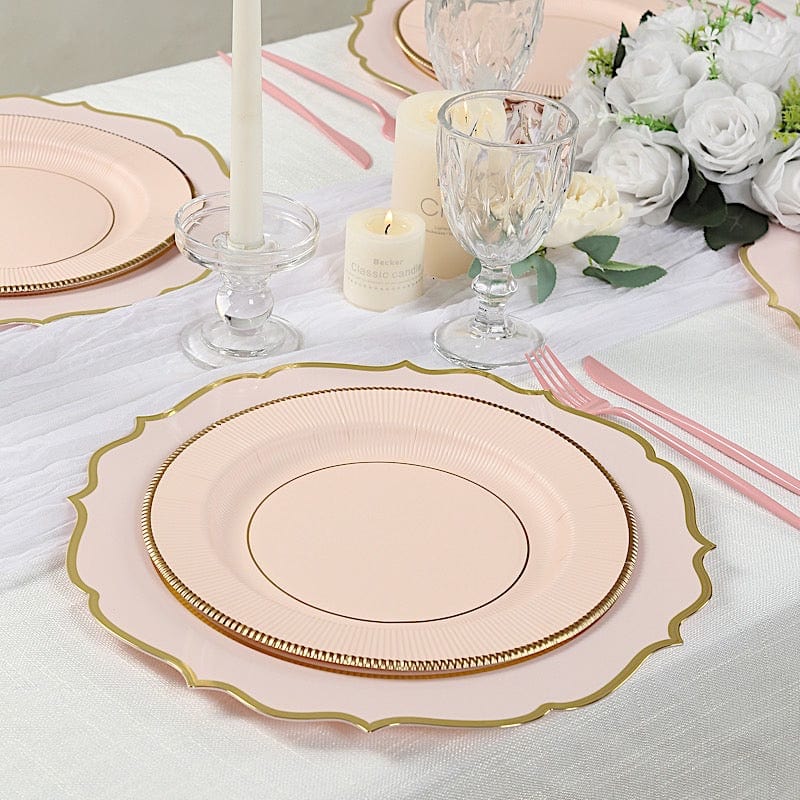 25 Round Metallic Disposable Dinner Salad Paper Plates with Textured Trim