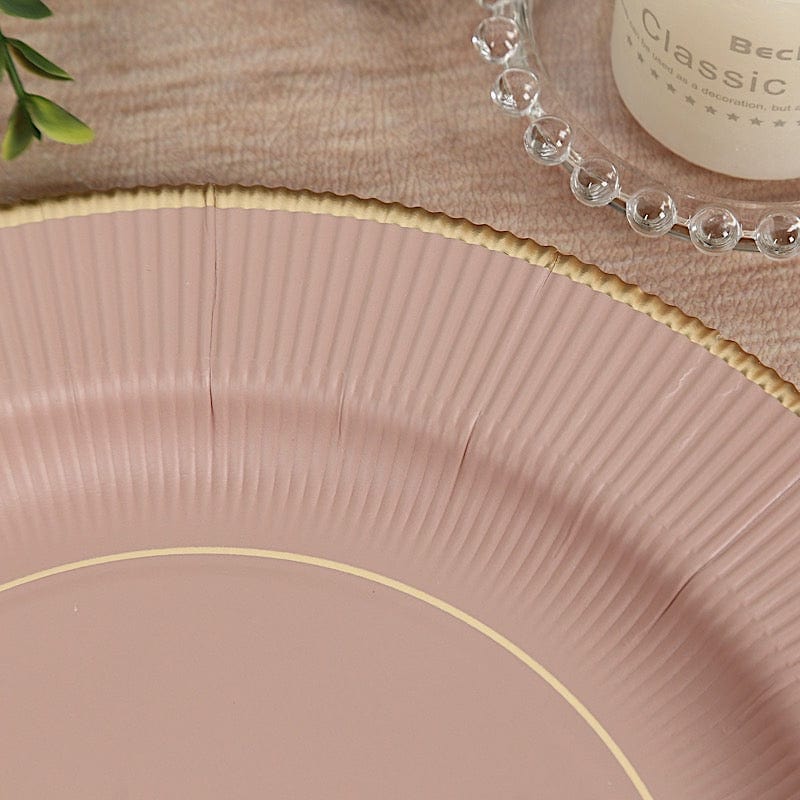 25 Round Metallic Disposable Dinner Salad Paper Plates with Textured Trim