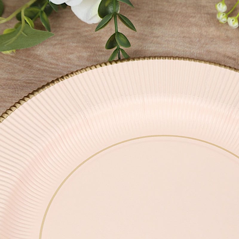 25 Round Metallic Disposable Dinner Salad Paper Plates with Textured Trim