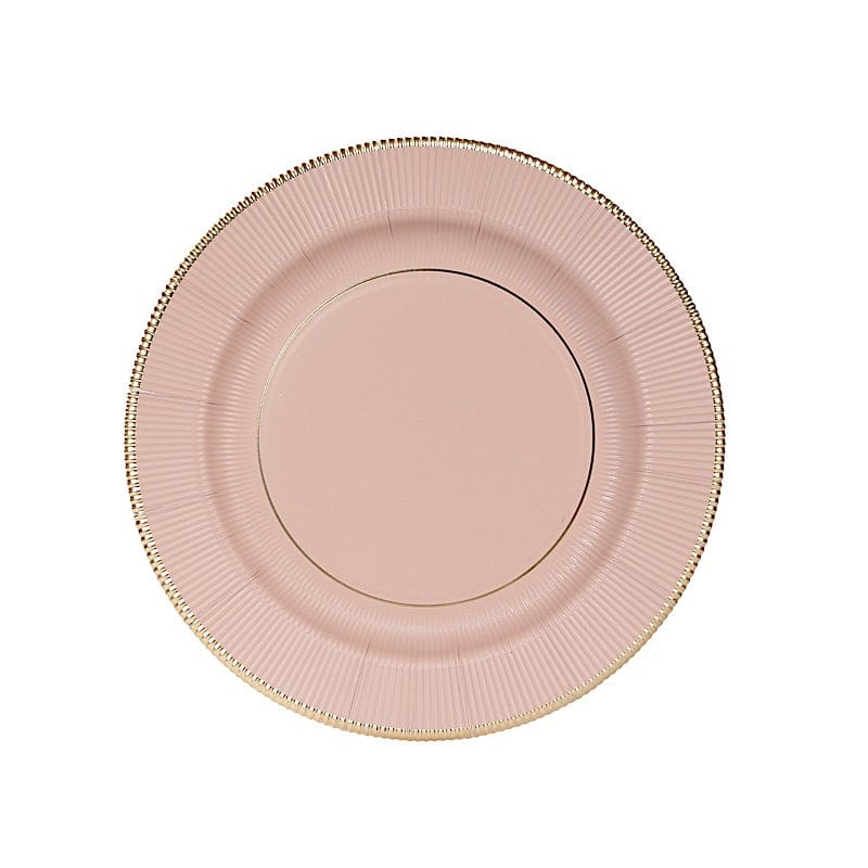 25 Round Metallic Disposable Dinner Salad Paper Plates with Textured Trim