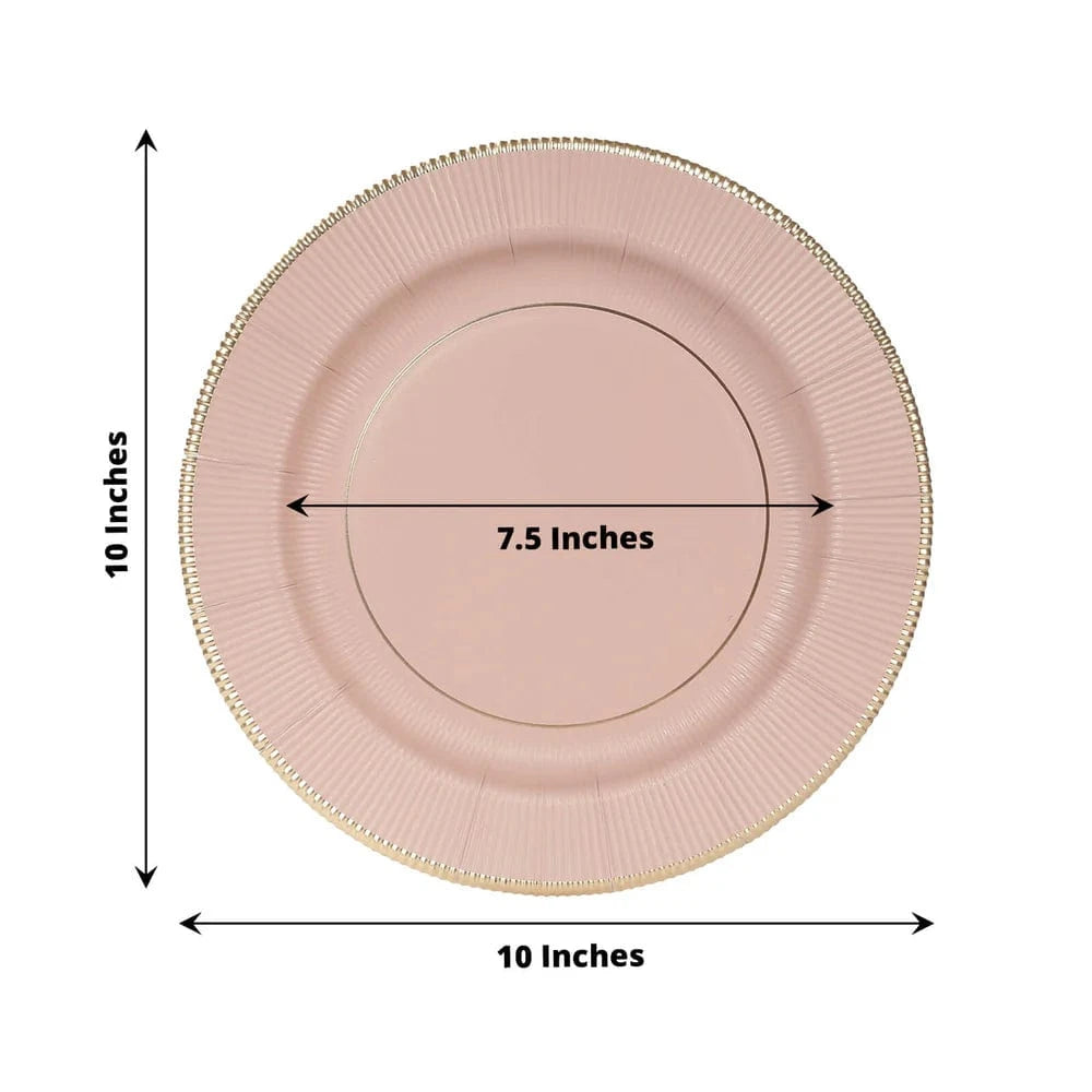 25 Round Metallic Disposable Dinner Salad Paper Plates with Textured Trim
