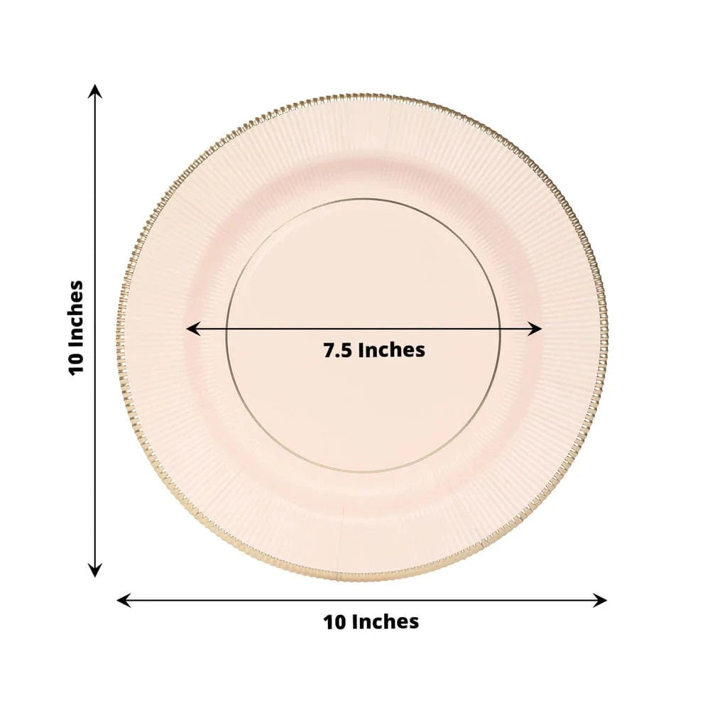 25 Round Metallic Disposable Dinner Salad Paper Plates with Textured Trim