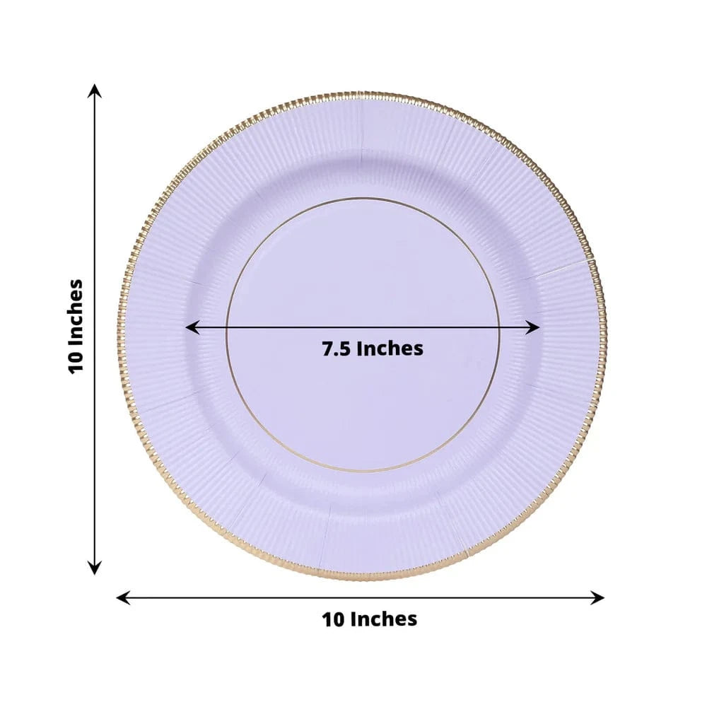 25 Round Metallic Disposable Dinner Salad Paper Plates with Textured Trim