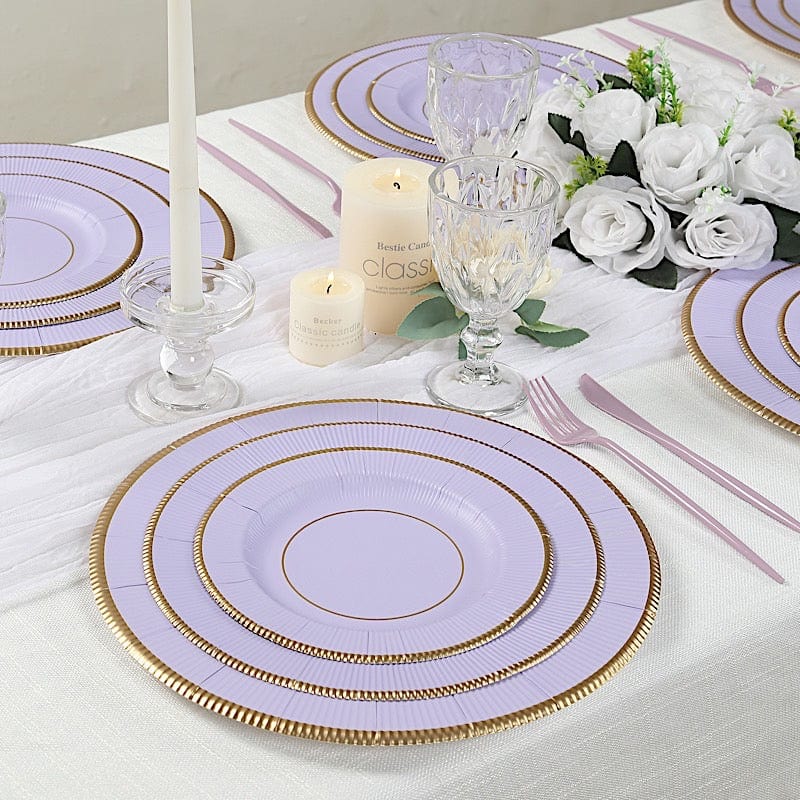 25 Round Metallic Disposable Dinner Salad Paper Plates with Textured Trim