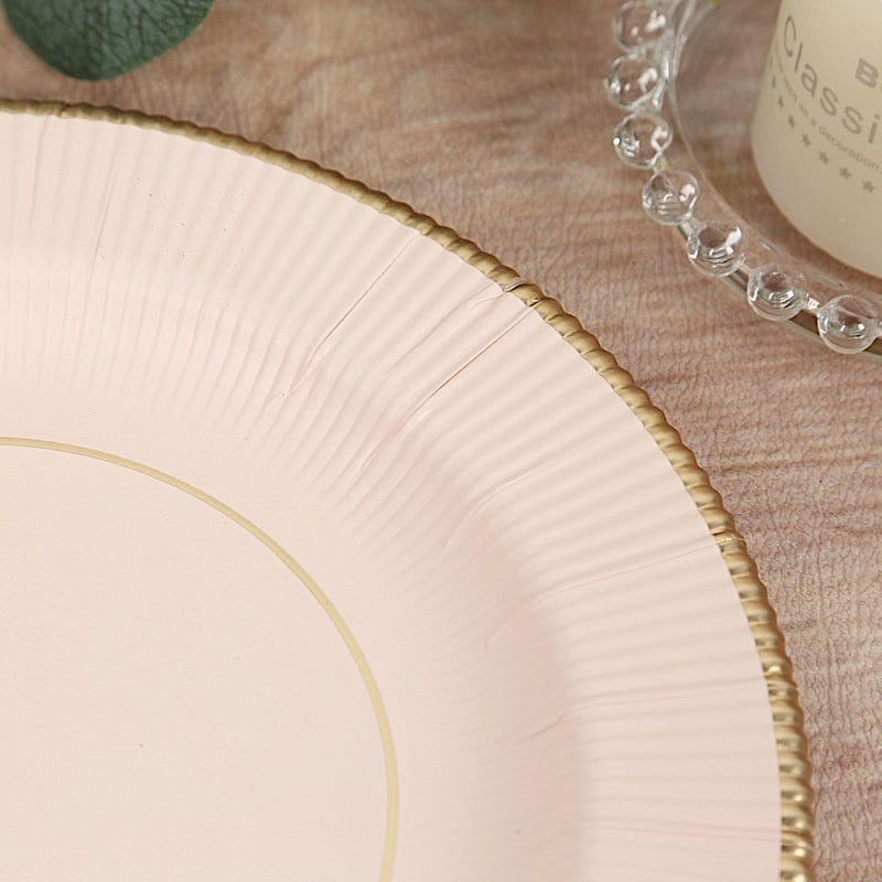 25 Round Metallic Disposable Dinner Salad Paper Plates with Textured Trim