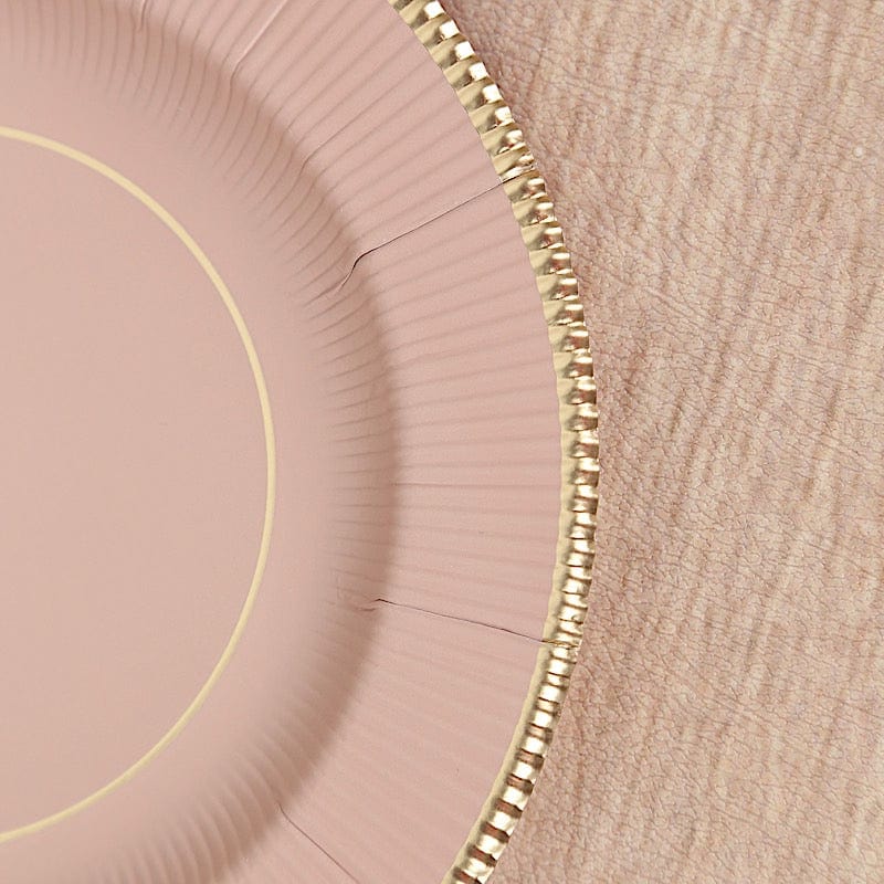 25 Round Metallic Disposable Dinner Salad Paper Plates with Textured Trim
