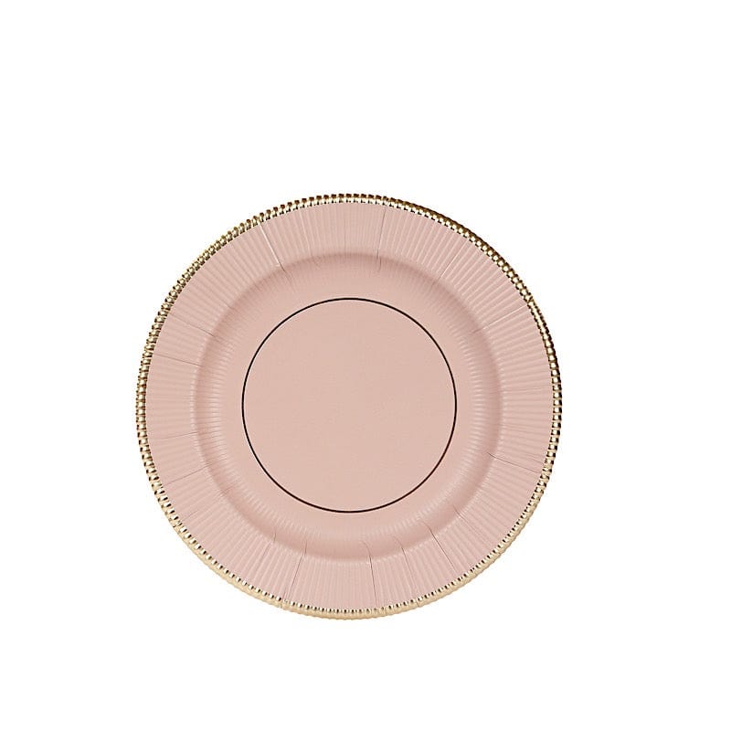 25 Round Metallic Disposable Dinner Salad Paper Plates with Textured Trim