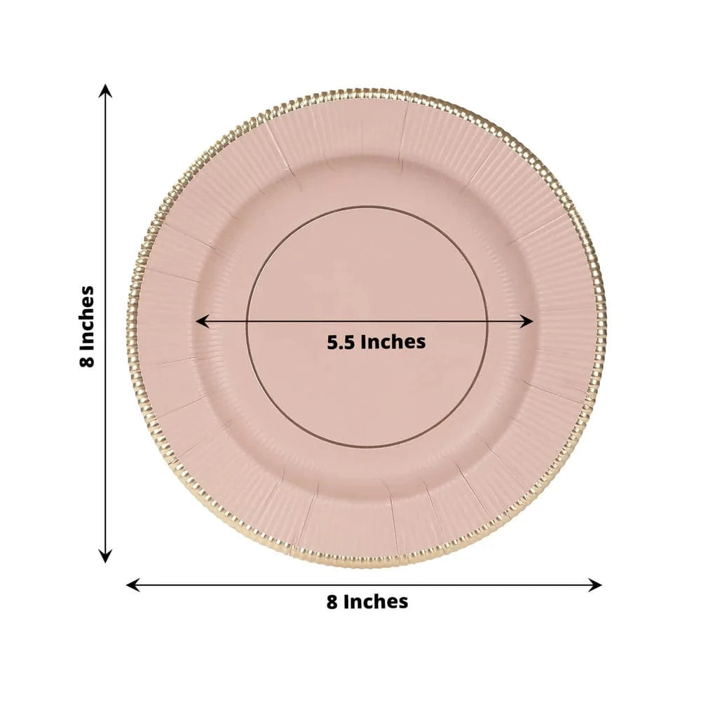 25 Round Metallic Disposable Dinner Salad Paper Plates with Textured Trim