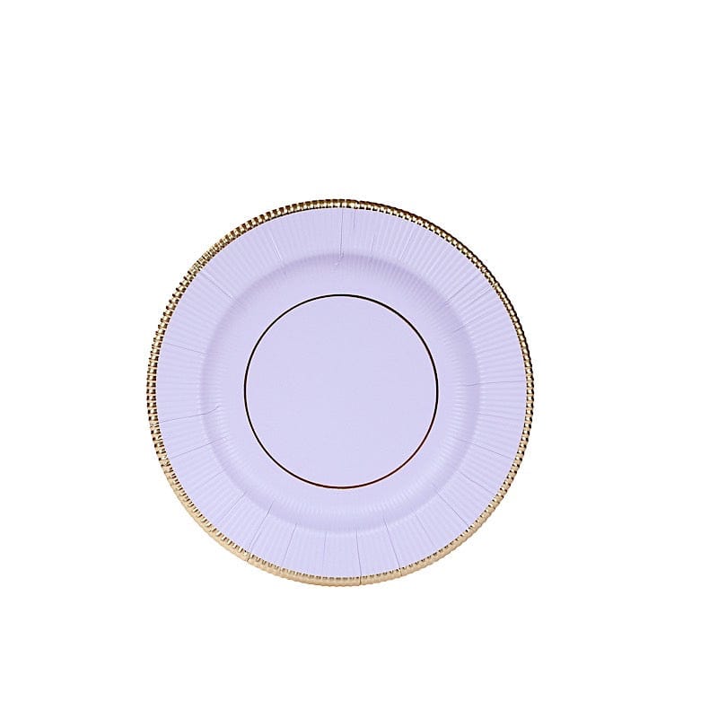 25 Round Metallic Disposable Dinner Salad Paper Plates with Textured Trim