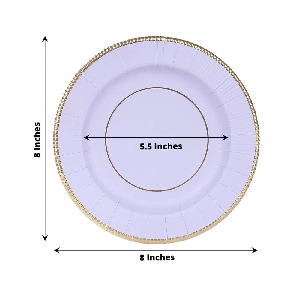 25 Round Metallic Disposable Dinner Salad Paper Plates with Textured Trim