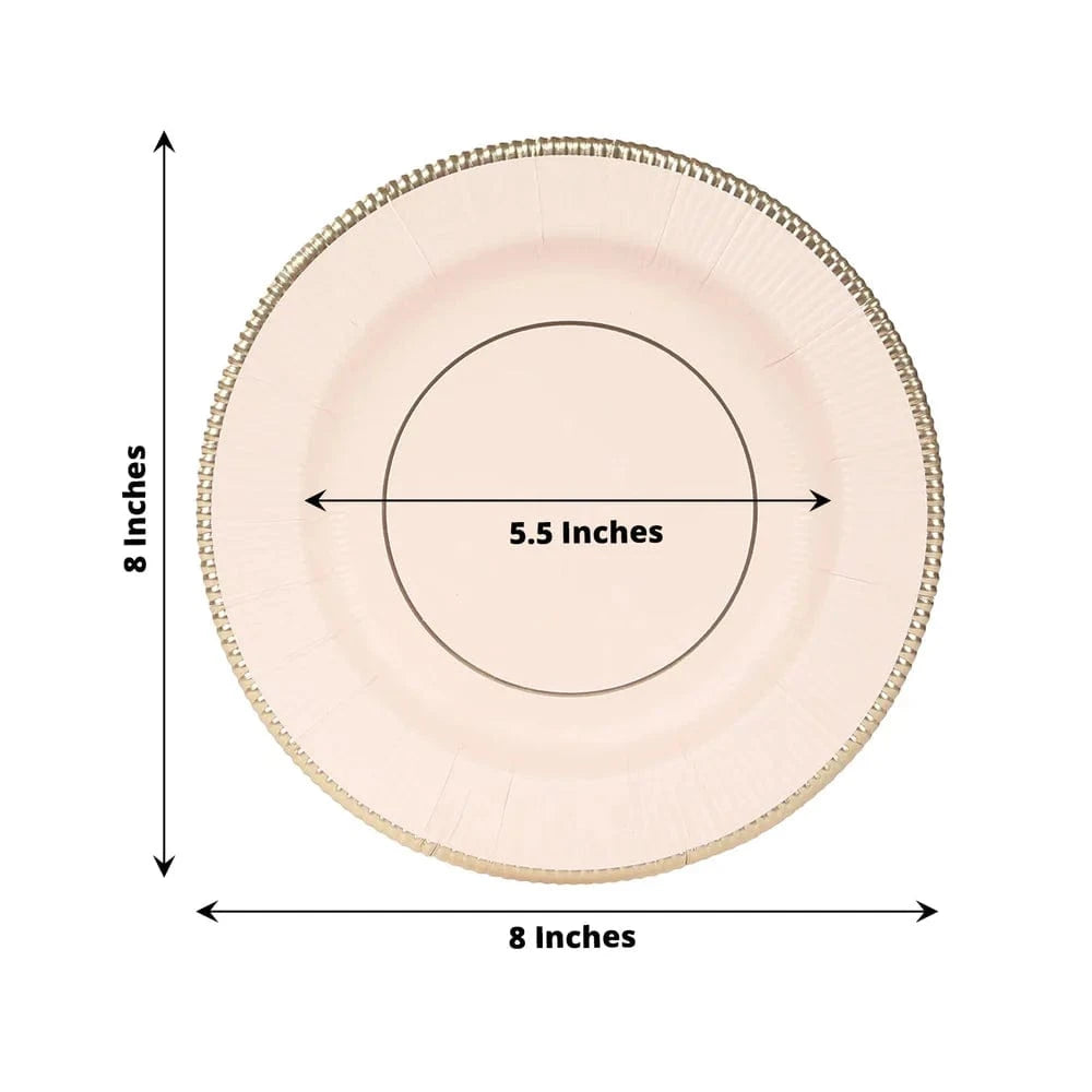 25 Round Metallic Disposable Dinner Salad Paper Plates with Textured Trim