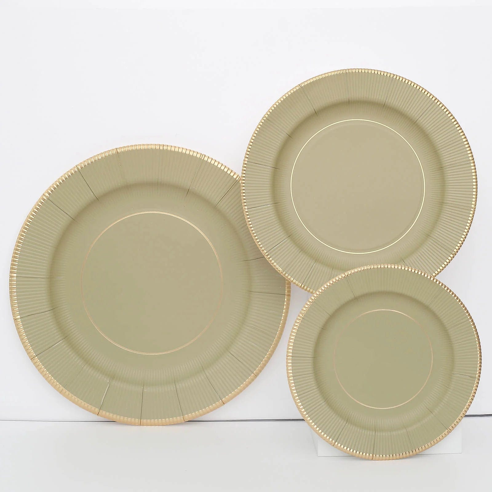 25 Round Metallic Disposable Dinner Salad Paper Plates with Textured Trim