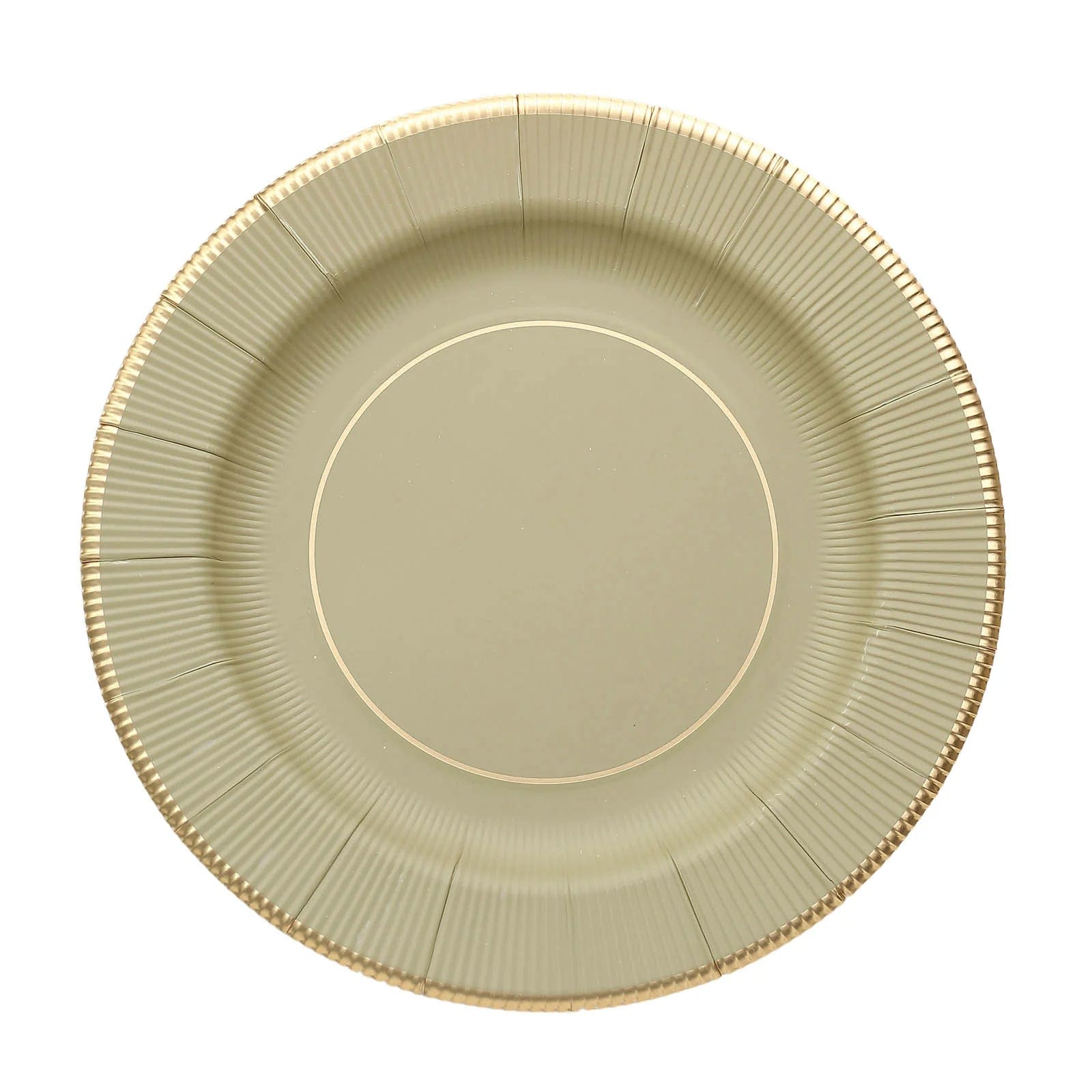25 Round Metallic Disposable Dinner Salad Paper Plates with Textured Trim