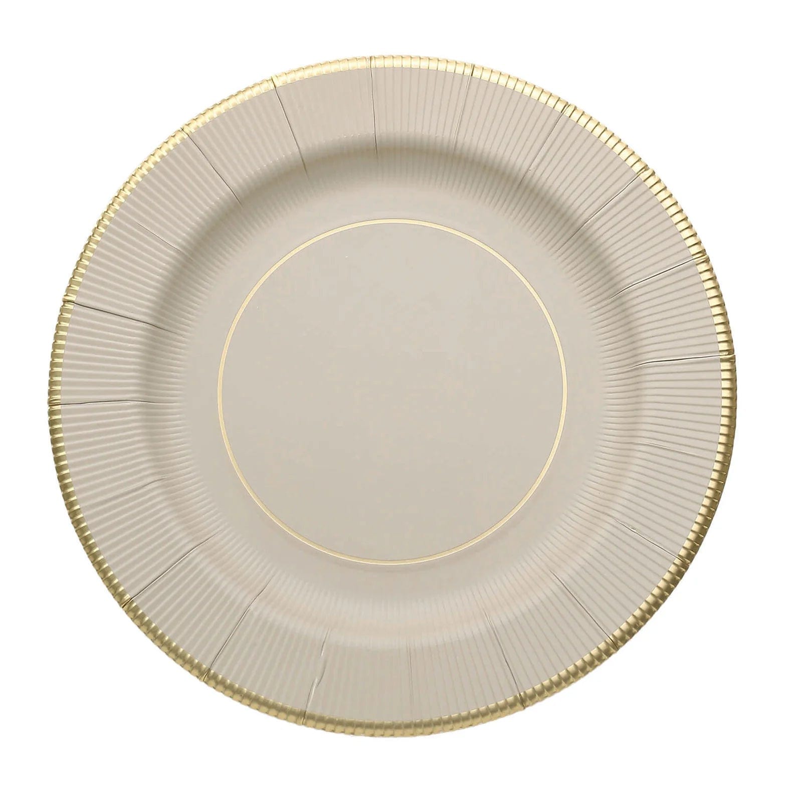 25 Round Metallic Disposable Dinner Salad Paper Plates with Textured Trim