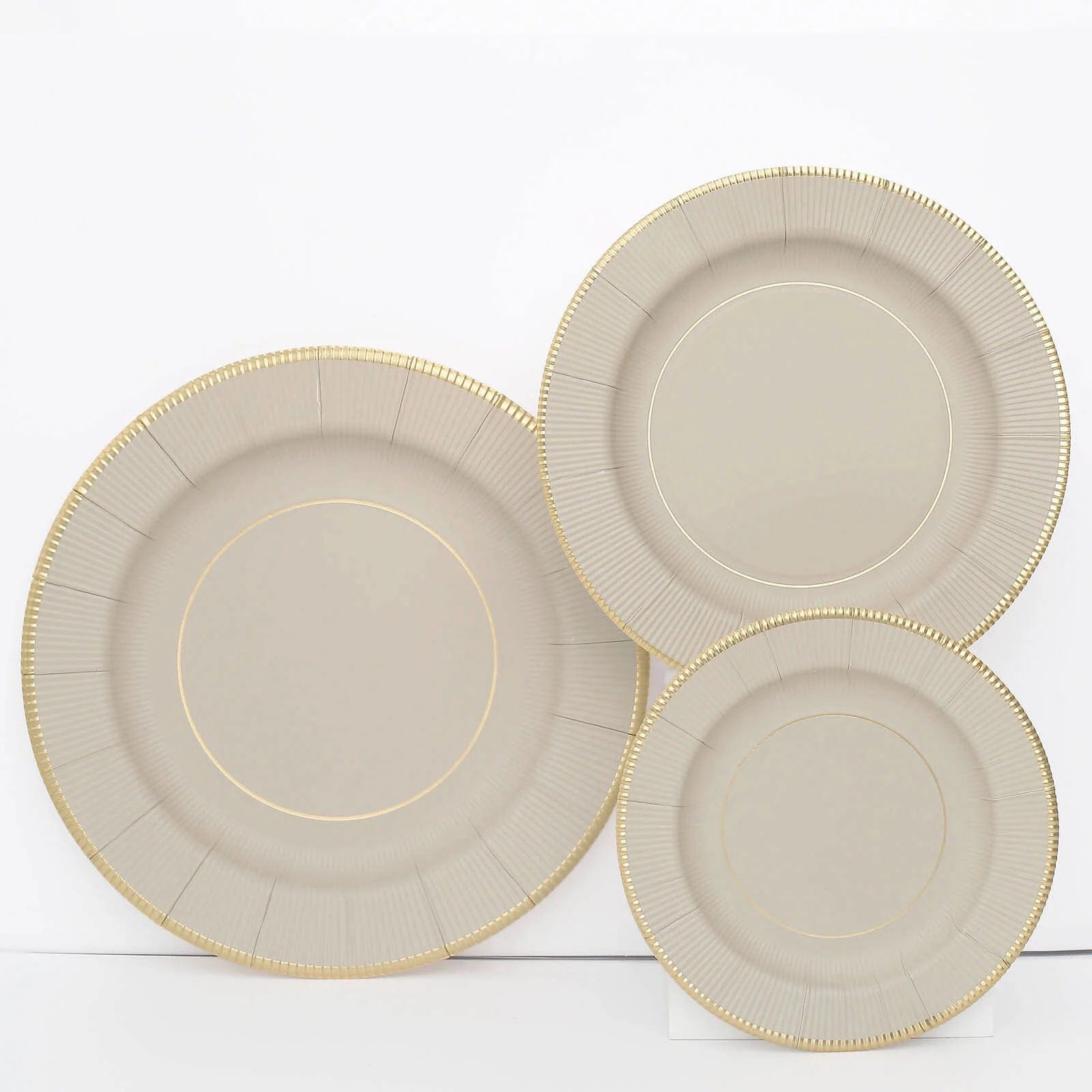 25 Round Metallic Disposable Dinner Salad Paper Plates with Textured Trim