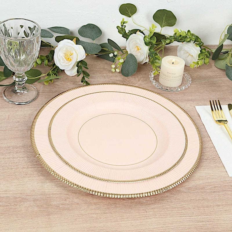 25 Round Metallic Disposable Dinner Salad Paper Plates with Textured Trim