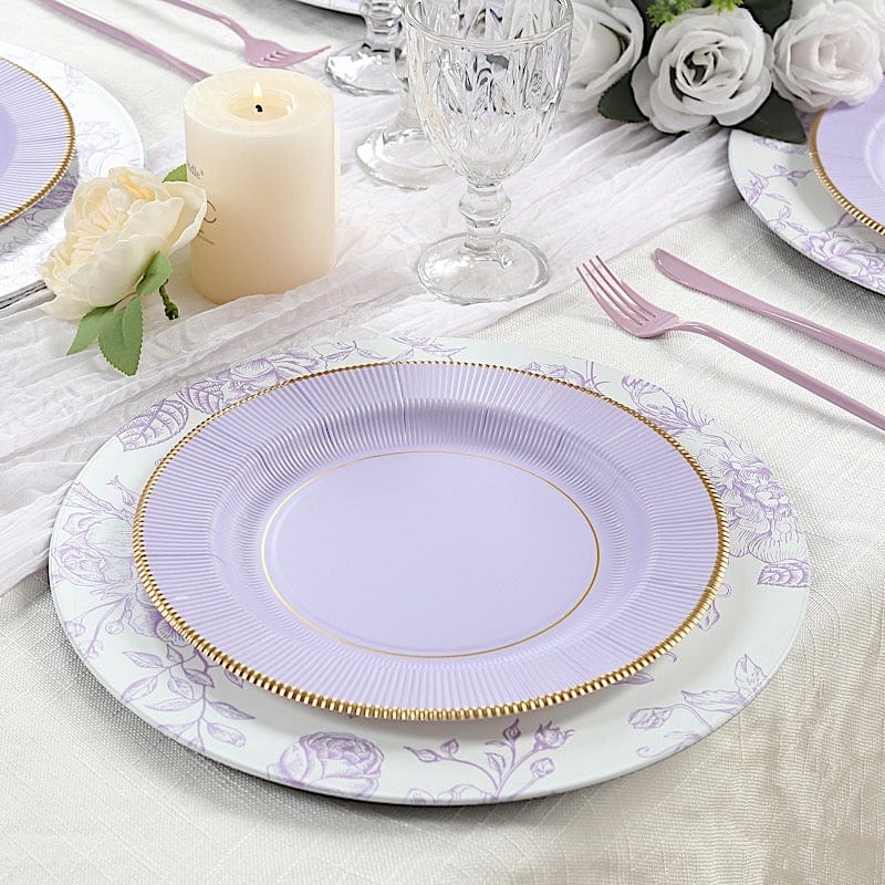 25 Round Metallic Disposable Dinner Salad Paper Plates with Textured Trim