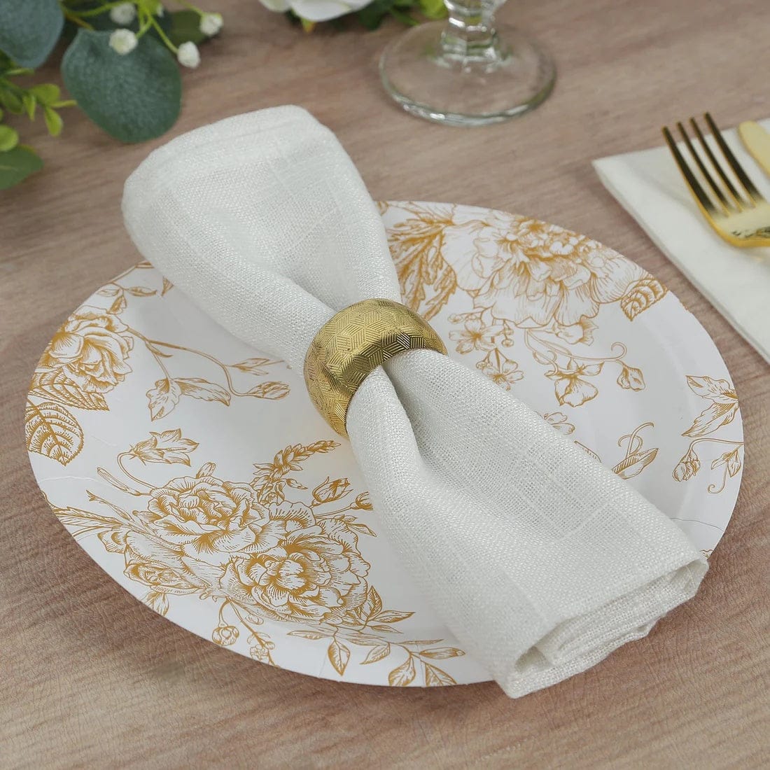 25 White Disposable Salad Dinner Paper Plates with French Toile Design