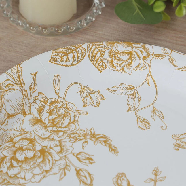 25 White Disposable Salad Dinner Paper Plates with French Toile Design