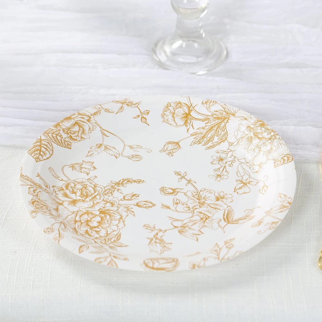 25 White Disposable Salad Dinner Paper Plates with French Toile Design