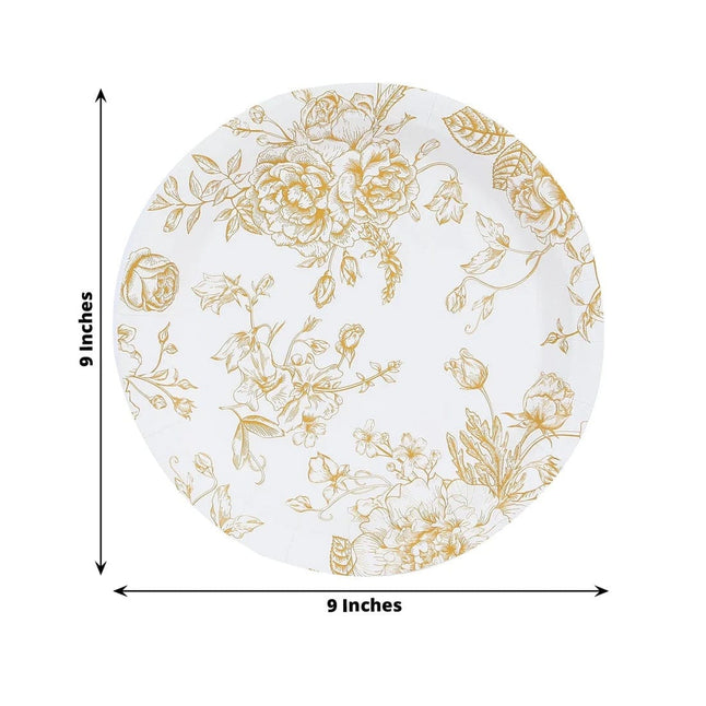 25 White Disposable Salad Dinner Paper Plates with French Toile Design