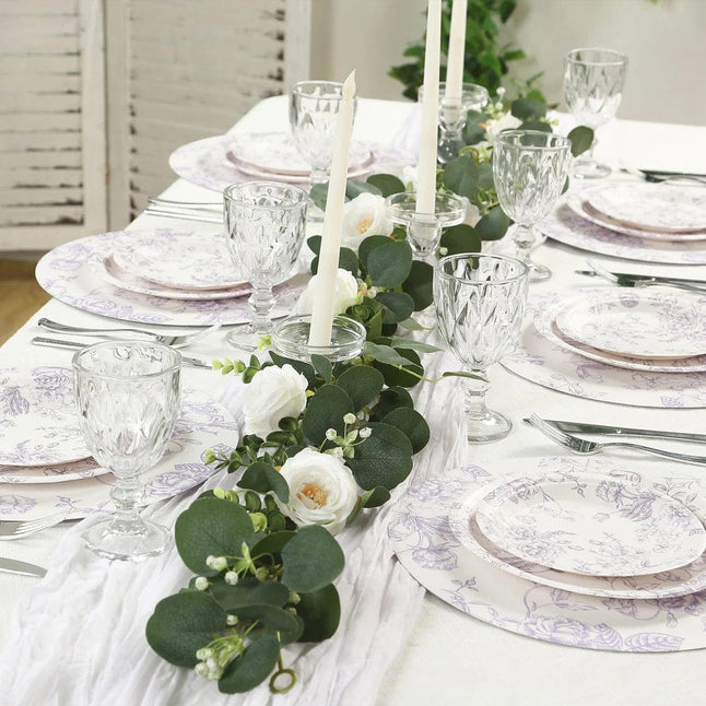 25 White Disposable Salad Dinner Paper Plates with French Toile Design