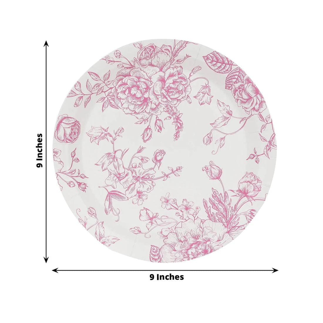 25 White Disposable Salad Dinner Paper Plates with French Toile Design