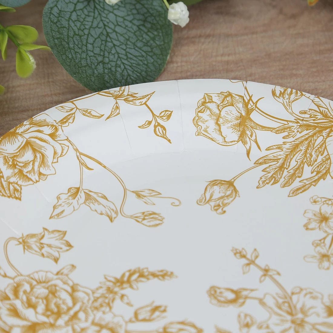 25 White Disposable Salad Dinner Paper Plates with French Toile Design