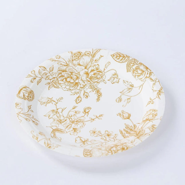 25 White Disposable Salad Dinner Paper Plates with French Toile Design