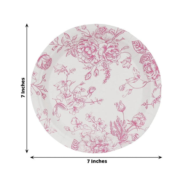 25 White Disposable Salad Dinner Paper Plates with French Toile Design