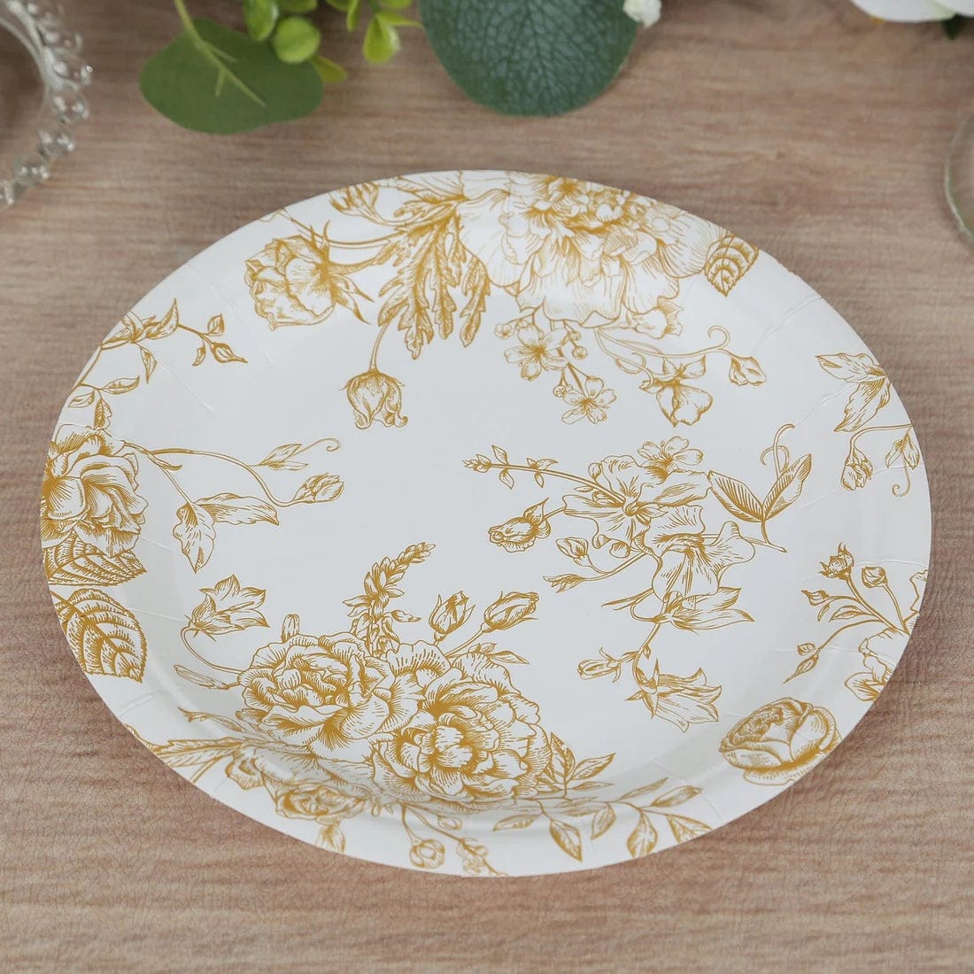 25 White Disposable Salad Dinner Paper Plates with French Toile Design