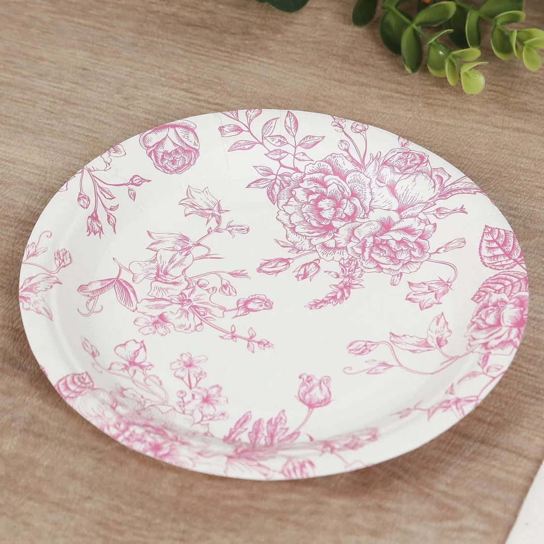 25 White Disposable Salad Dinner Paper Plates with French Toile Design