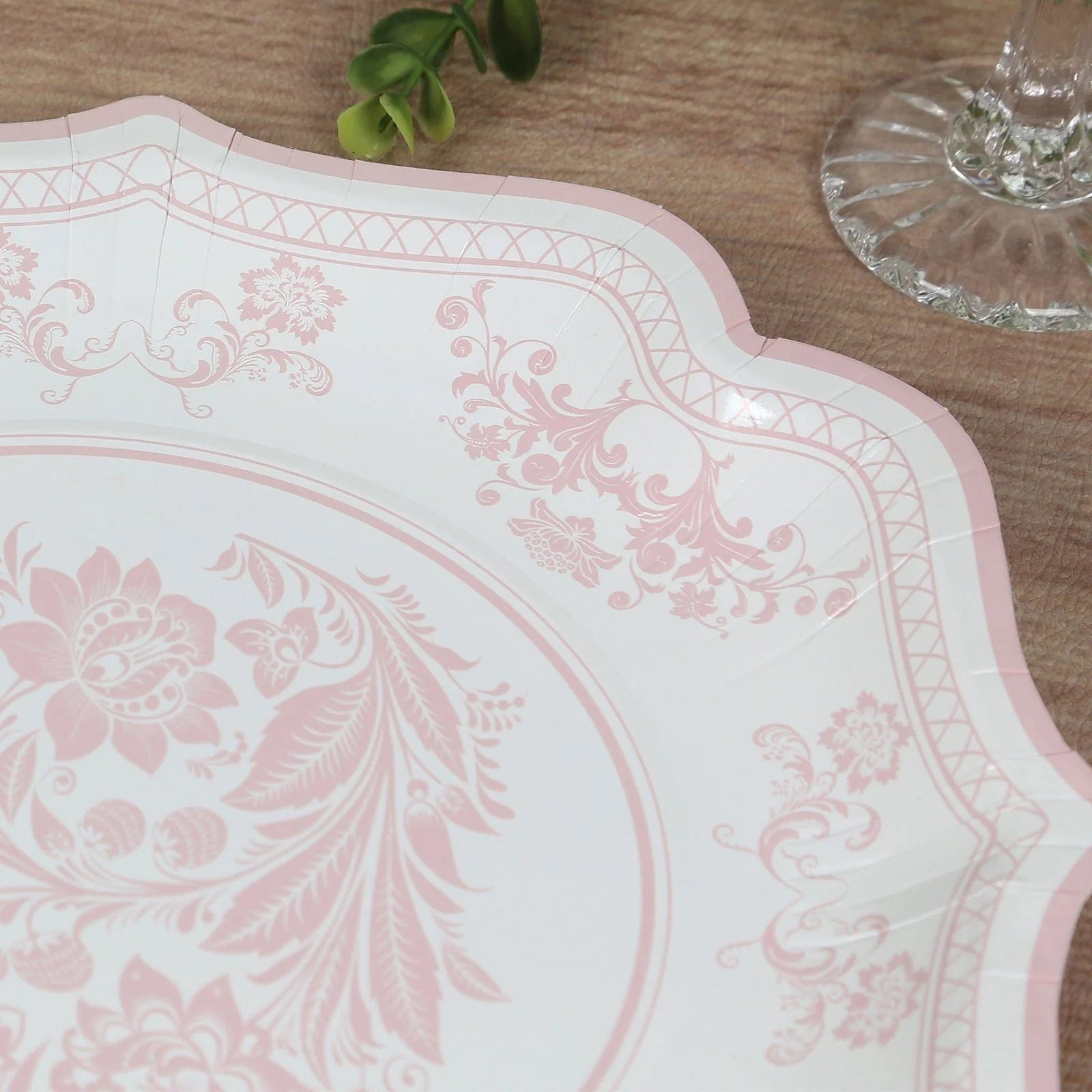 25 White with Blue Floral Disposable Dessert Dinner Paper Plates with Scallop Trim