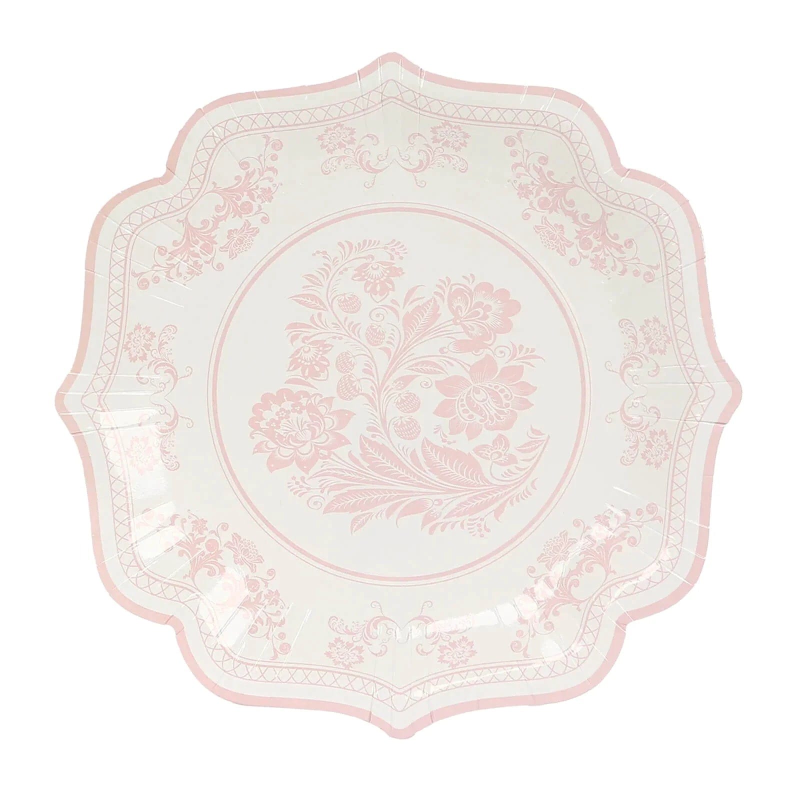 25 White with Blue Floral Disposable Dessert Dinner Paper Plates with Scallop Trim