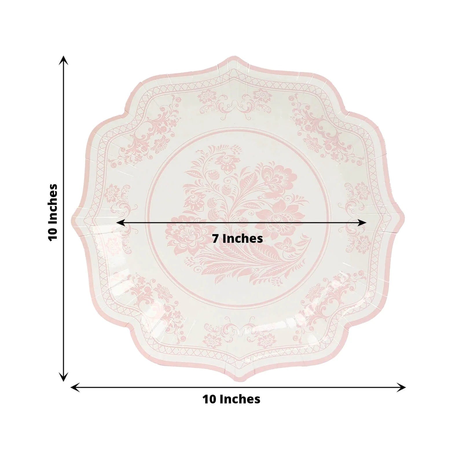 25 White with Blue Floral Disposable Dessert Dinner Paper Plates with Scallop Trim